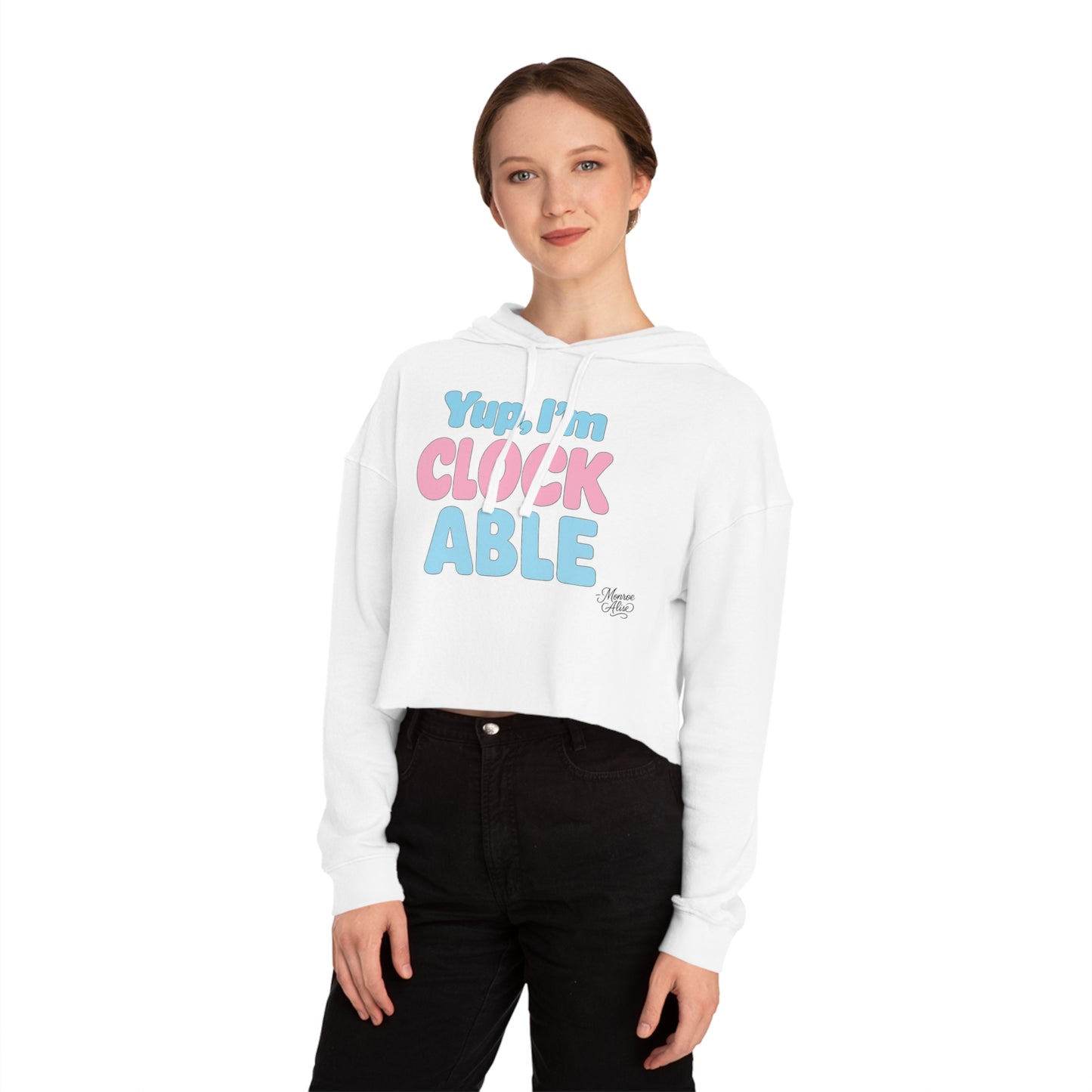 "Yup, I'm Clockable" Flag Cropped Hoodie for Women