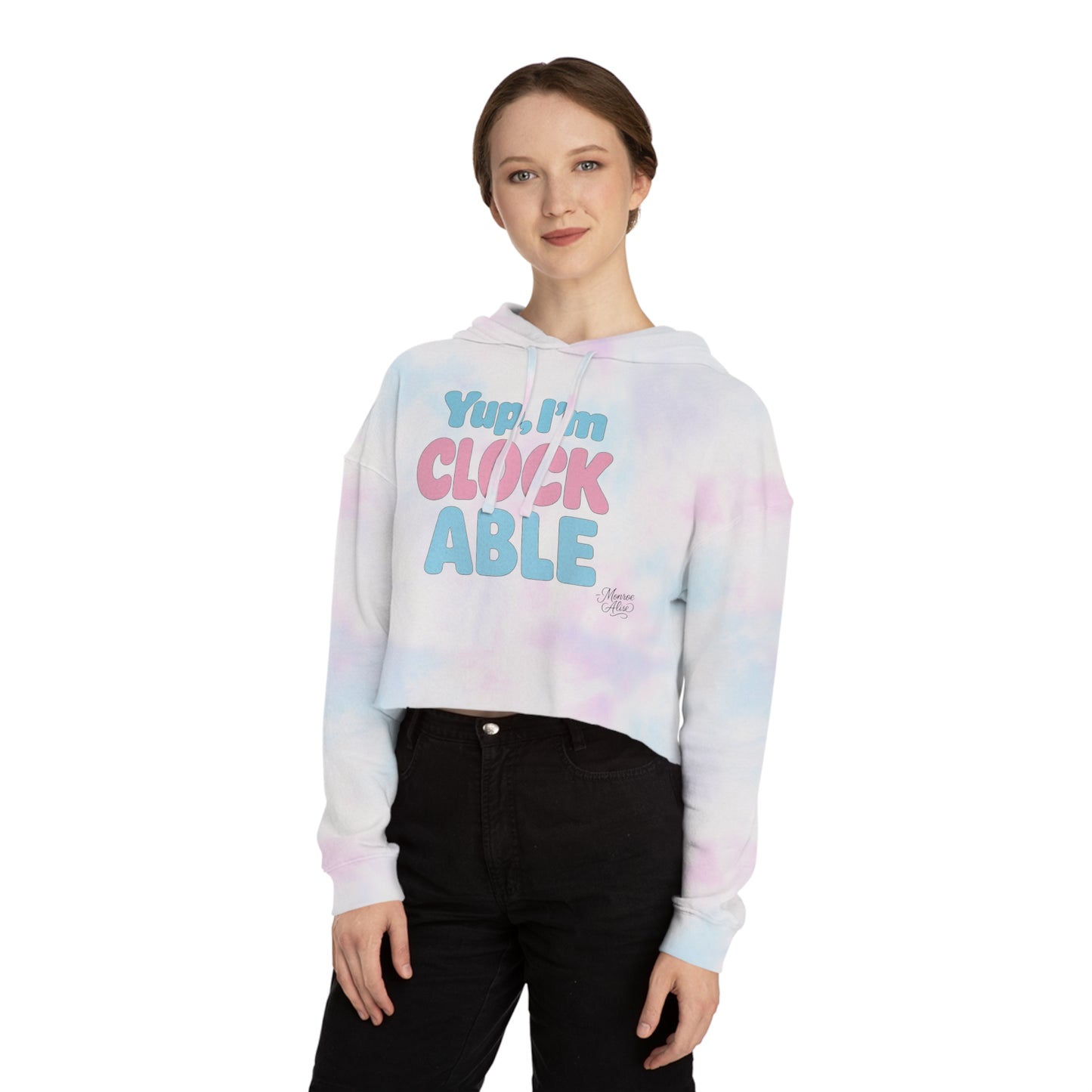 "Yup, I'm Clockable" Flag Cropped Hoodie for Women