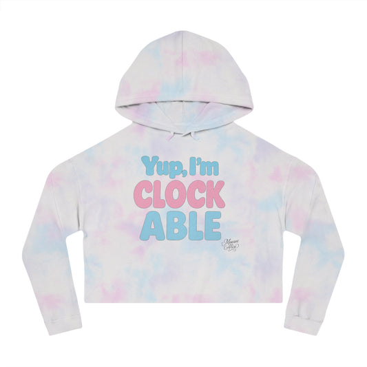 "Yup, I'm Clockable" Flag Cropped Hoodie for Women