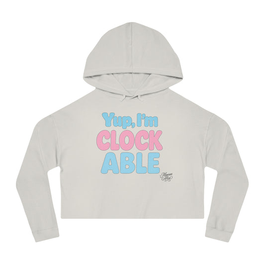 "Yup, I'm Clockable" Flag Cropped Hoodie for Women
